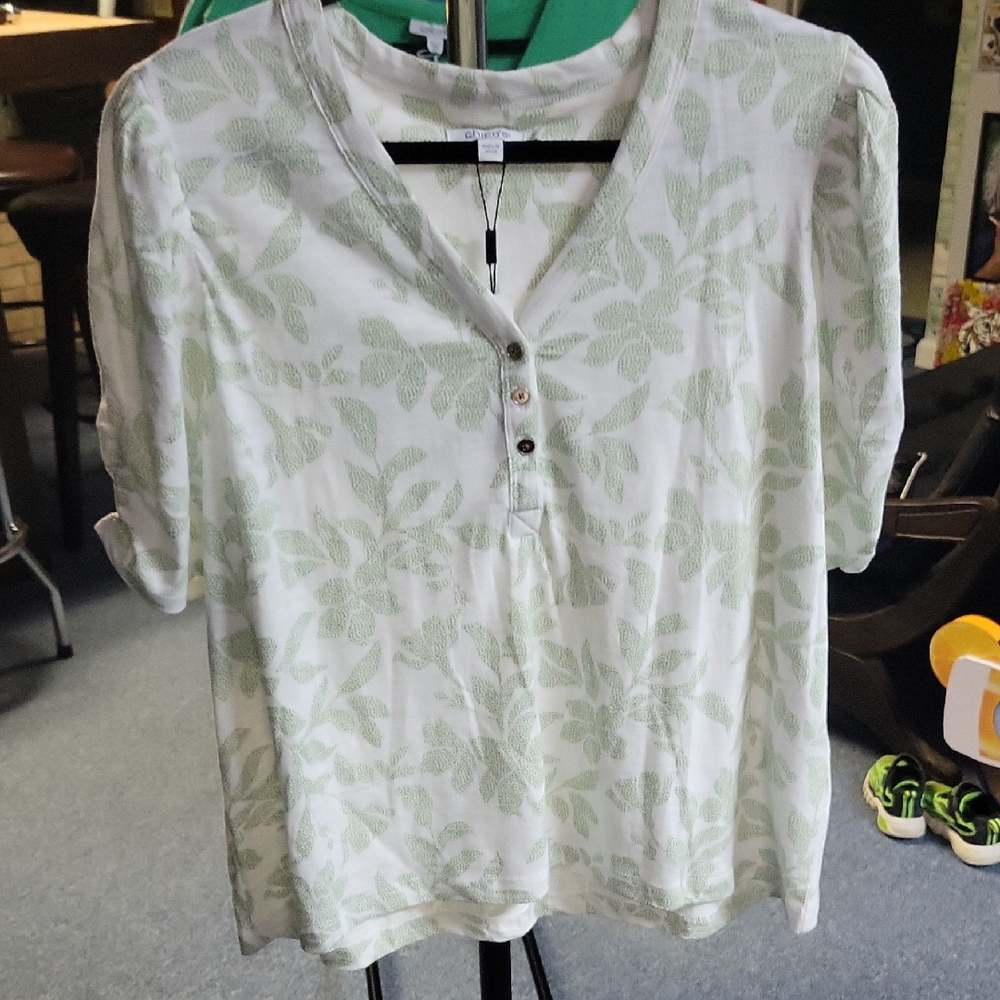 Chico's Green Leaf Pattern Blouse